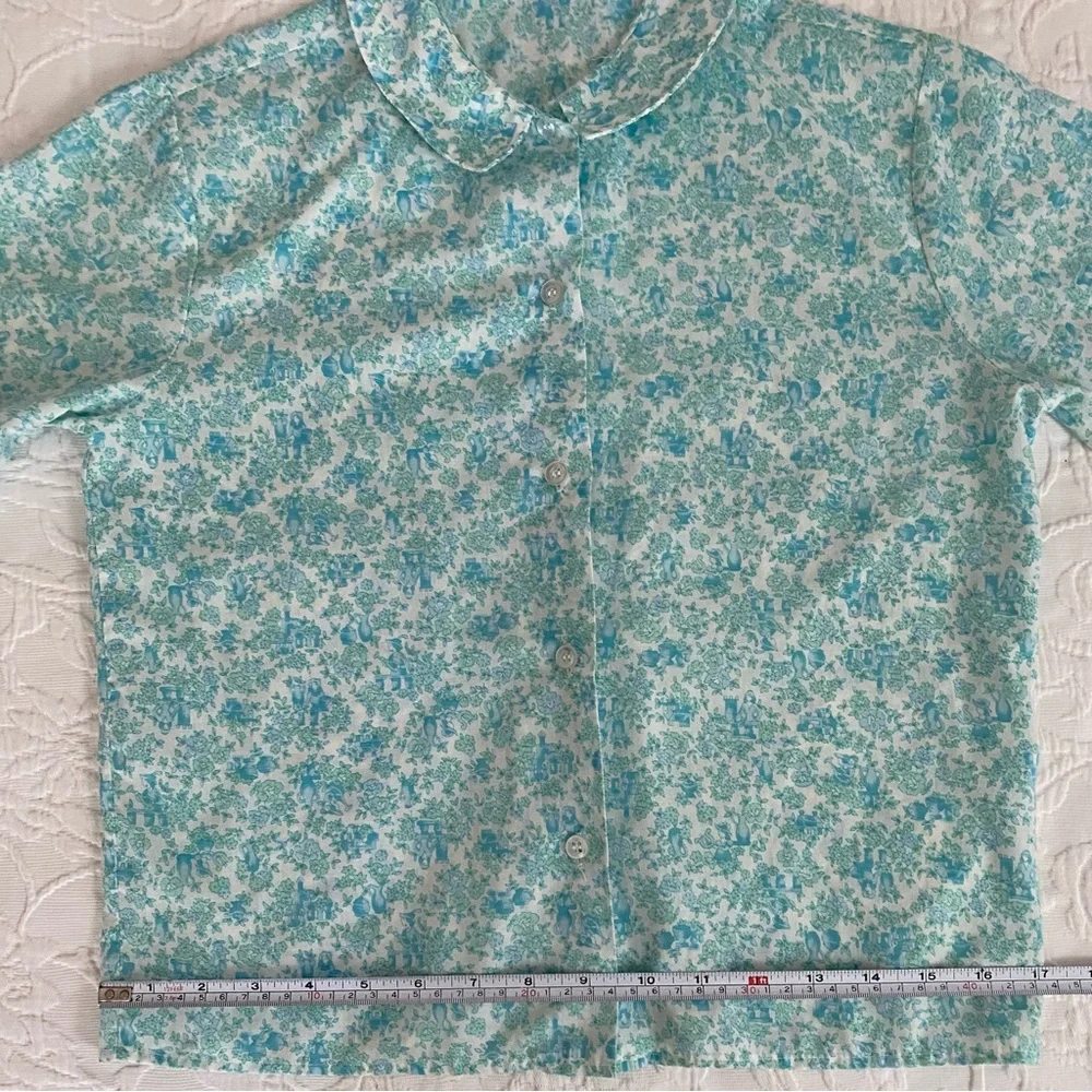 Vintage 1960s Cotton Shirt Short Sleeve Castle Floral Print Hong Kong - Picture 14 of 15